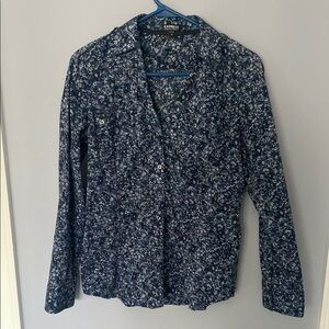 Express Navy Floral Button-Up Blouse